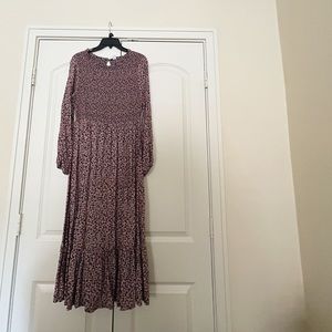 Floral, smocked, tiered dress